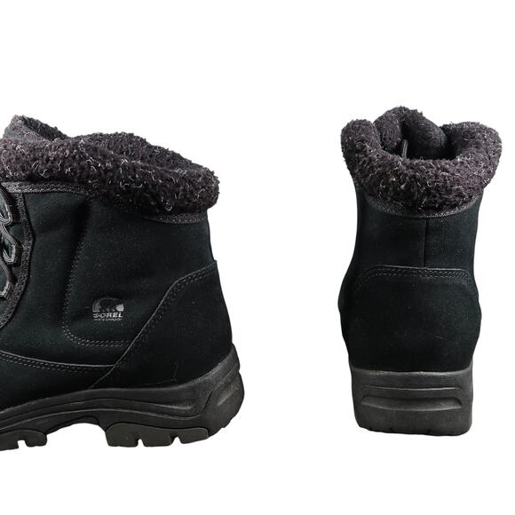 Sorel Boots Womens 8.5 Shoes Waterfall Low Lace Up Leather Winter Snow Black - Picture 6 of 13